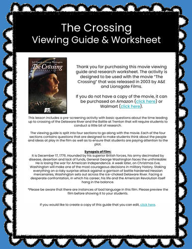 The Crossing Viewing Guide & Worksheet (The American Revolution)