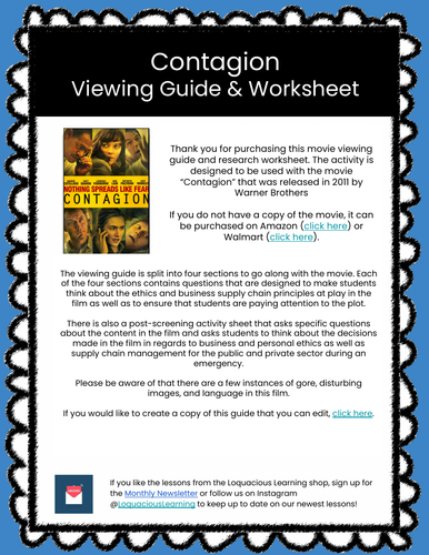 Contagion Movie Viewing Guide & Worksheet (Business Ethics)