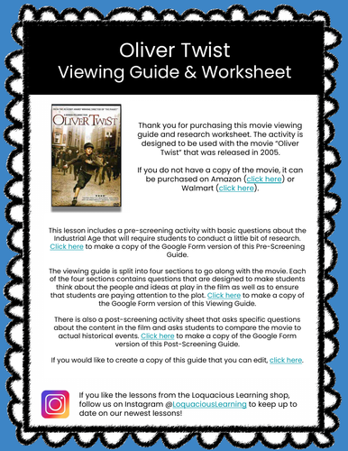 Oliver Twist Movie Viewing Guide & Worksheets (The Industrial Age)