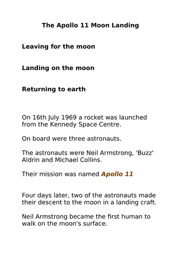Apollo 11 moon landing facts to sort in chronological order