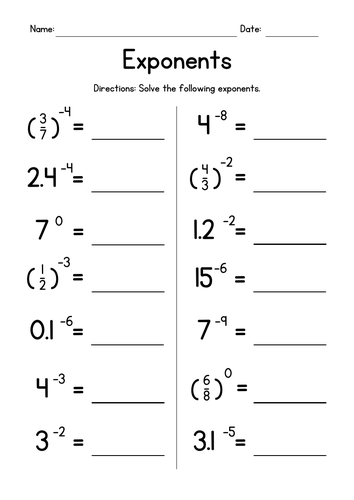Negative and Zero Exponents Worksheets