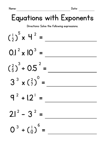 Equations with Exponents Worksheets