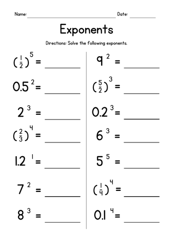 Exponents - Whole Numbers & Decimals & Fractions