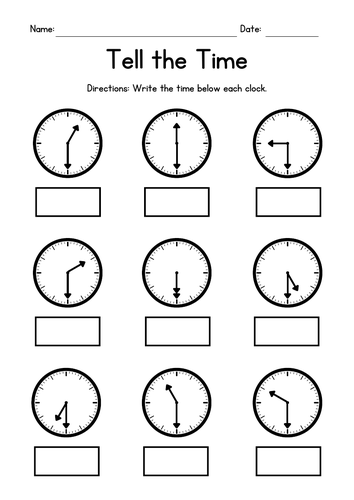 Tell the Time - Half Hours - Reading Clocks