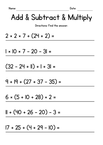 Order of Operations Worksheets | Teaching Resources