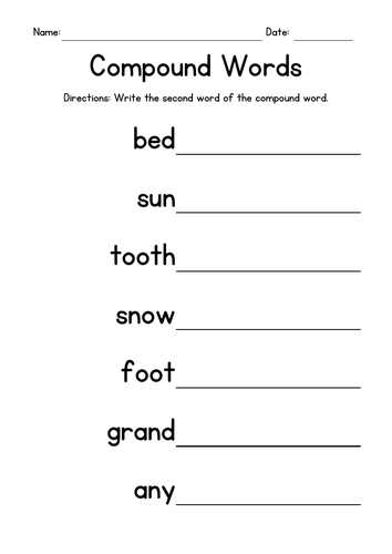 Compound Words Writing Worksheets