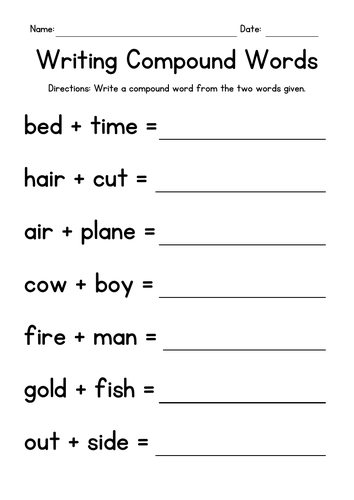 Writing Compound Words Worksheets