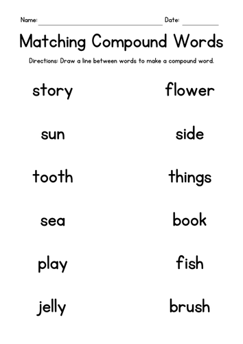 Matching Compound Words Worksheets