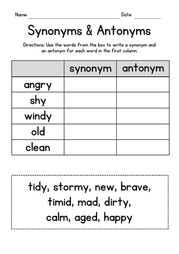 Writing Synonyms & Antonyms Worksheets