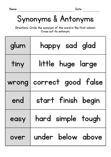 Synonyms worksheets