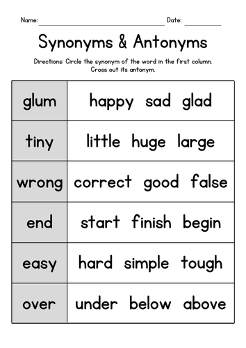 Identifying Synonyms & Antonyms Worksheets | Teaching Resources
