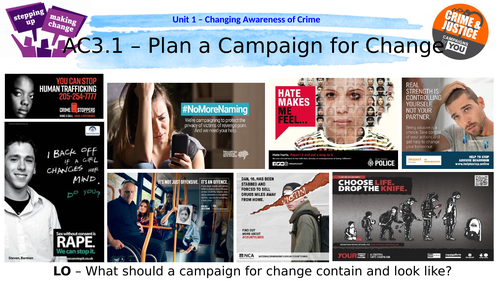 WJEC Criminology Unit 1 AC3.1 Plan a campaign for change PRACTICE resources