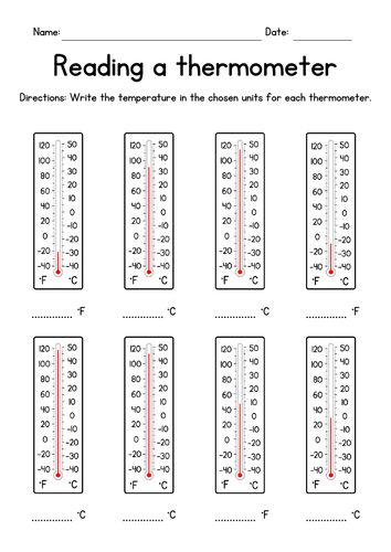 thermometer worksheet