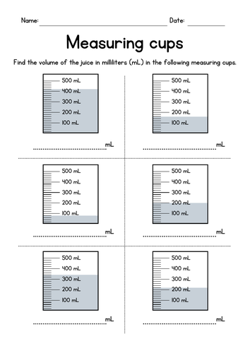 Using measuring cups worksheets