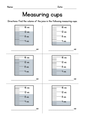 Reading measuring cups worksheets