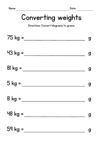 Converting Metric Units of Mass (kilograms and grams)