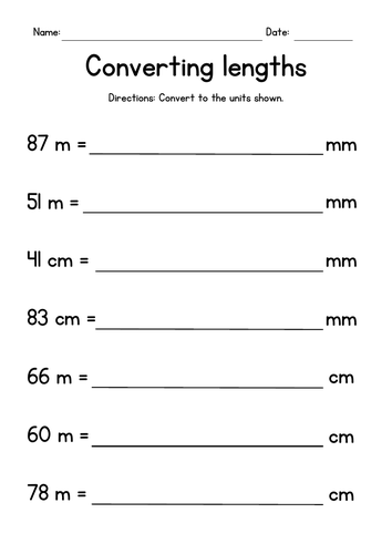 Converting Lengths (meters, centimeters & millimeters)