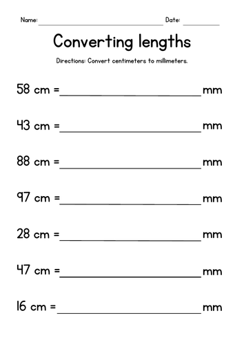 Centimeters and Millimeters, Converting cm to mm and Converting mm to cm