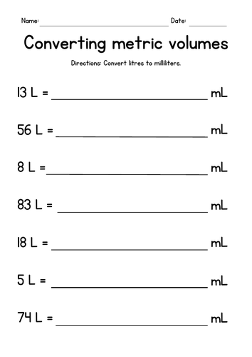 Converting Metric Volumes Liters And Milliliters Teaching Resources 9759