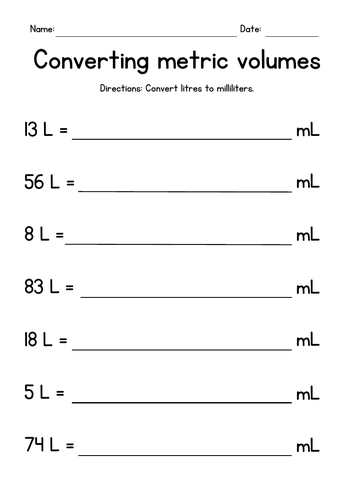 Converting Metric Volumes (liters and milliliters)