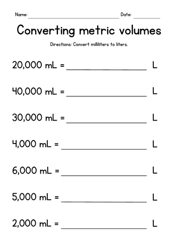 Converting Metric Volumes (liters and milliliters)