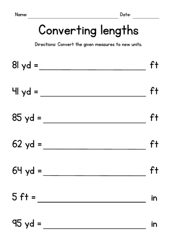 Converting Lengths - Yards, Feet & Inches