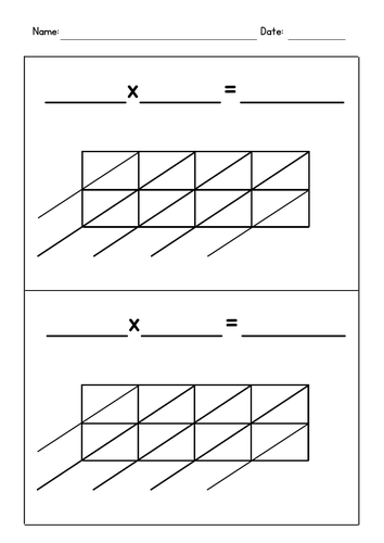 Lattice Multiplication Blank Templates (4-Digit by 2-Digit)