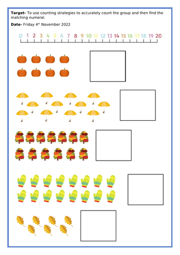 Matching Quantity to Numeral Worksheets