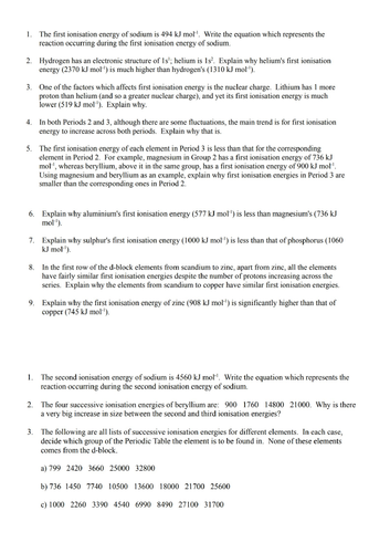 Trends in ionisation energy A LEVEL | Teaching Resources