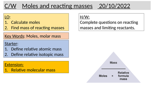 Moles and reacting masses A LEVEL