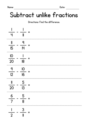 subtracting-unlike-fractions-worksheets-teaching-resources
