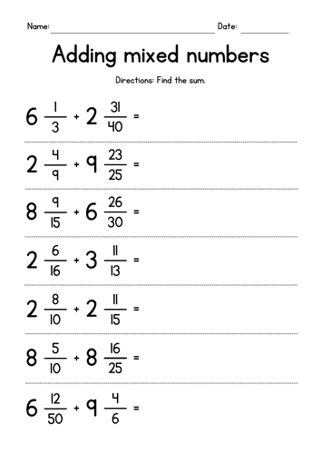 Adding Mixed Numbers Worksheets Teaching Resources