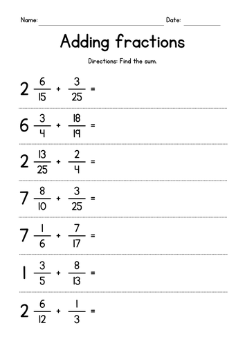 Adding Fractions to Mixed Numbers (unlike denominators)