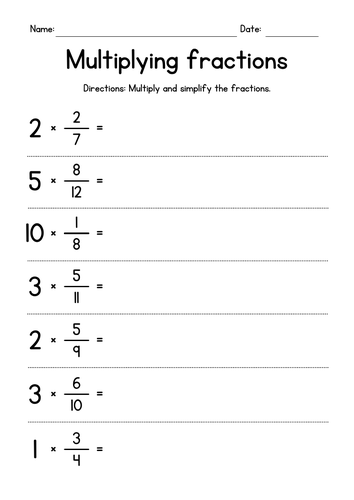 Multiplying Proper Fractions by Whole Numbers Teaching Resources