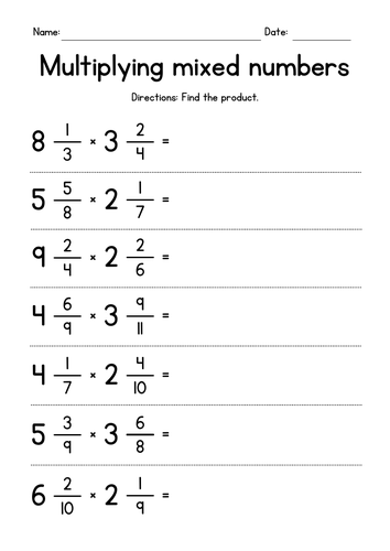 Multiplying Mixed Numbers (unlike denominators)