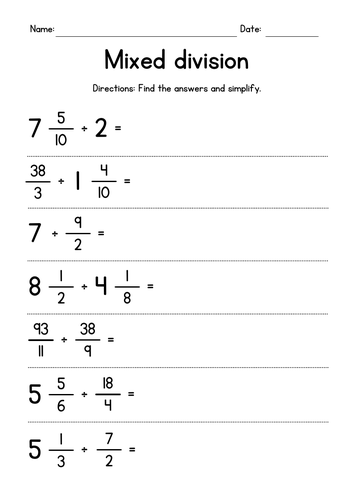 Mixed Division (fractions & mixed numbers)