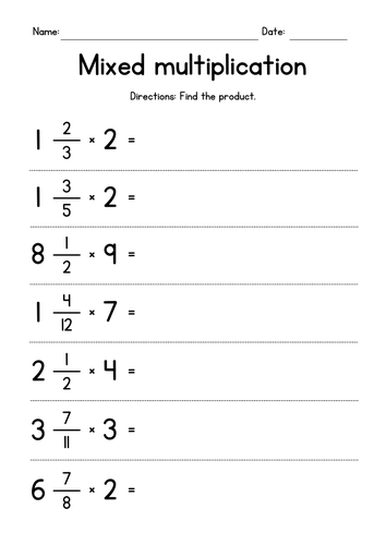 Mixed Multiplication (fractions & mixed numbers)