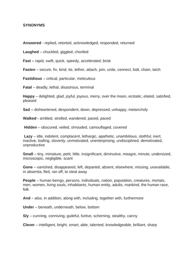 Home School Resource English Language Synonymous Words