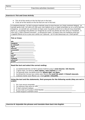 Past tense revision ideal for cover and consolidation at KS3 and KS4