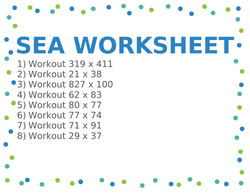 SEA WORKSHEET 6