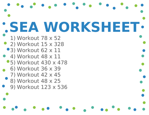 SEA WORKSHEET 8