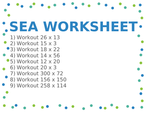 SEA WORKSHEET 9