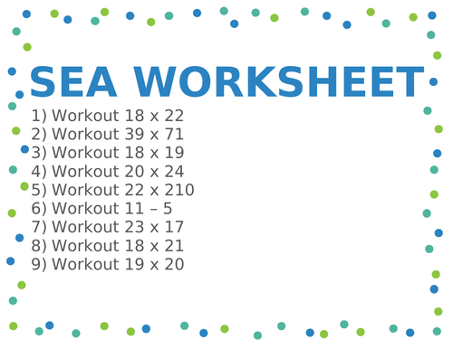 SEA WORKSHEET 11