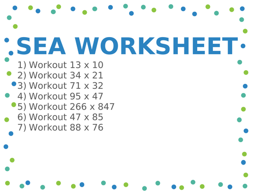 SEA WORKSHEET 12