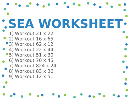 SEA WORKSHEET 16