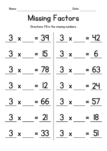 Multiplication Tables of 3 - Missing Factors
