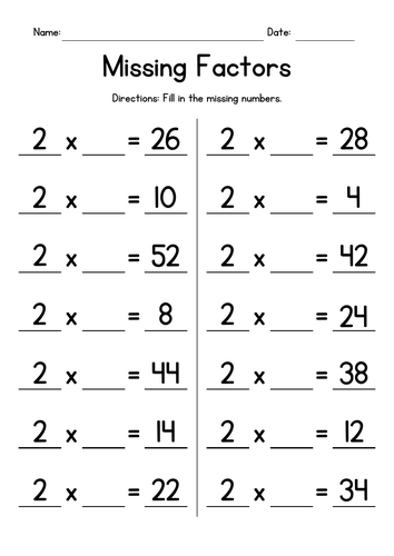 Multiplication Tables of 2 - Missing Factors