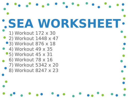 SEA WORKSHEET 73