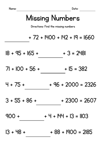 Addition Worksheets - Missing Numbers