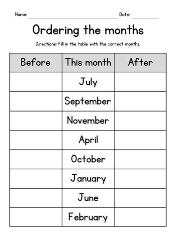 Months of the Year Worksheets | Teaching Resources